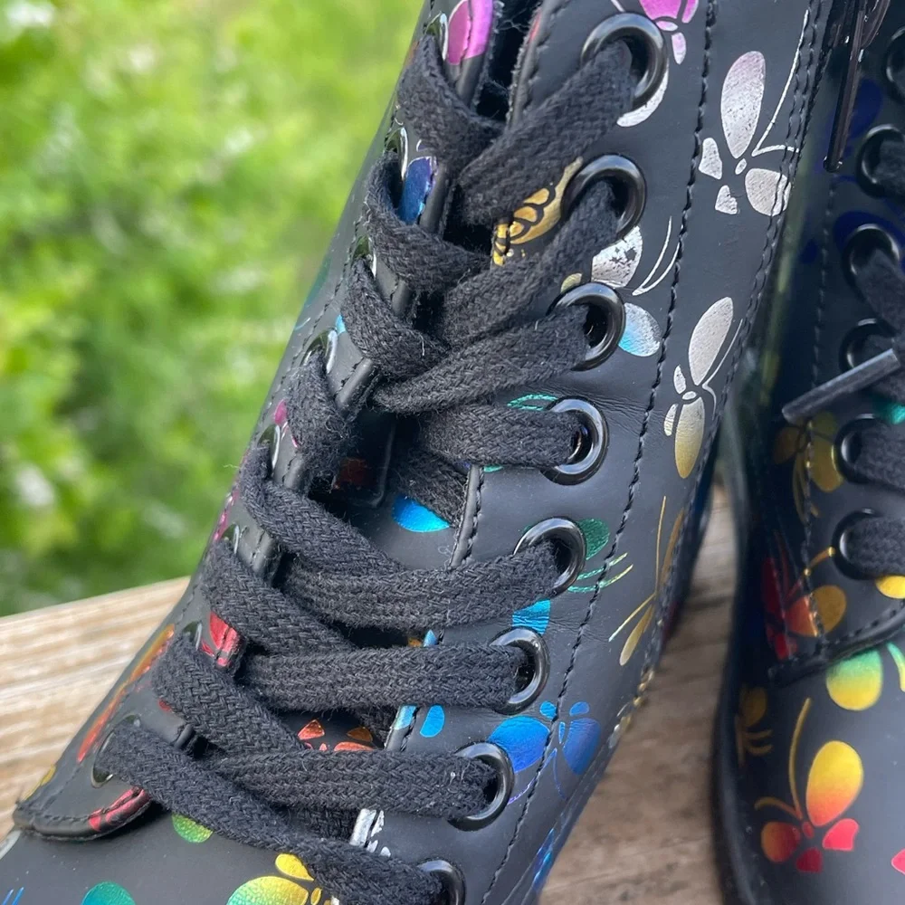 MIA Black Boots with Vibrant Butterfly Design